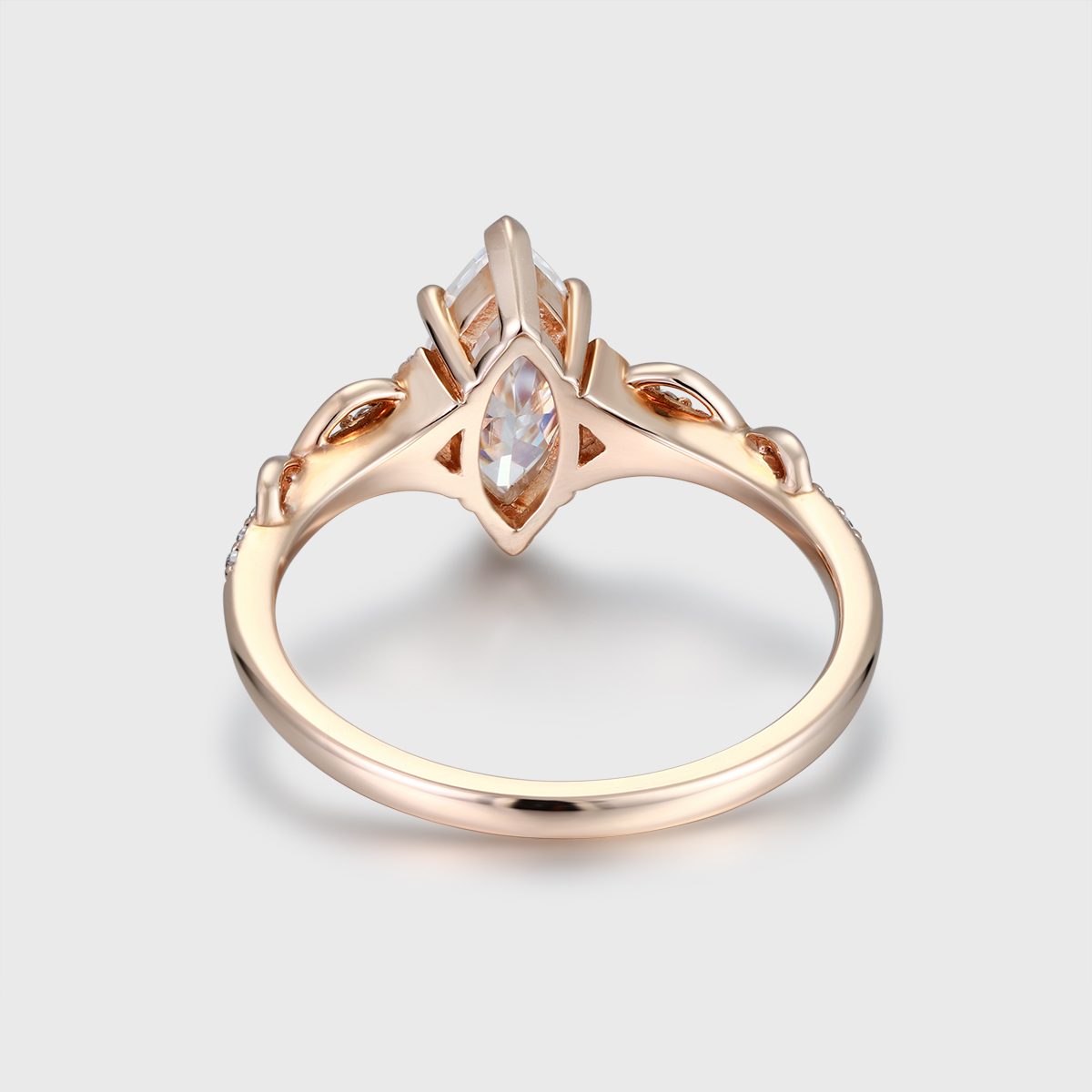 Vintage Marquise Cut Moissanite Twist Engagement Ring – Unique 14K Rose Gold Bridal Promise Ring