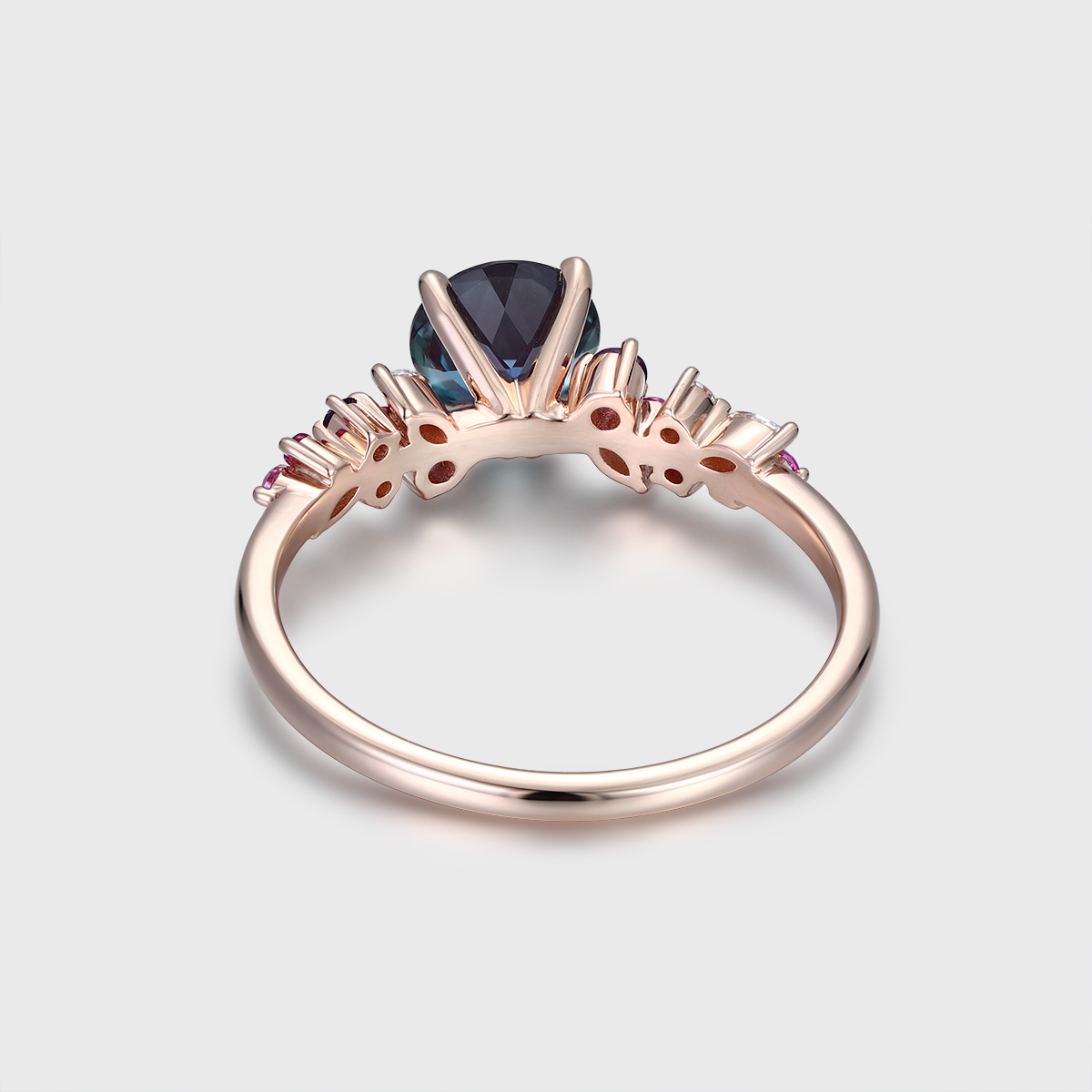 Round Cut Lab Alexandrite and Colored Gemstone Engagement Ring Vintage 14K Rose Gold