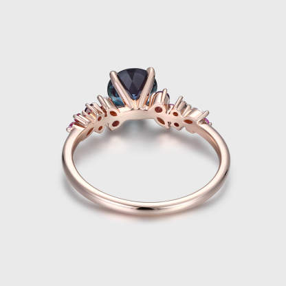 Round Cut Lab Alexandrite and Colored Gemstone Engagement Ring Vintage 14K Rose Gold