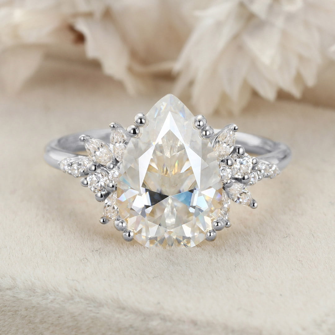Carat Pear Shaped Moissanite Engagement Ring Unique Cluster