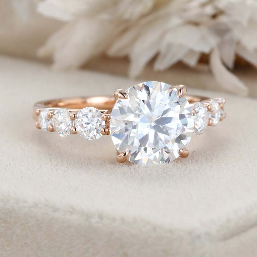 3CT Round cut Moissanite Engagement Ring Vintage Unique Solid 14k Rose gold Moissanite engagement ring Bridal Promise Anniversary gift