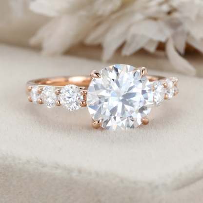 3CT Round cut Moissanite Engagement Ring Vintage Unique Solid 14k Rose gold Moissanite engagement ring Bridal Promise Anniversary gift