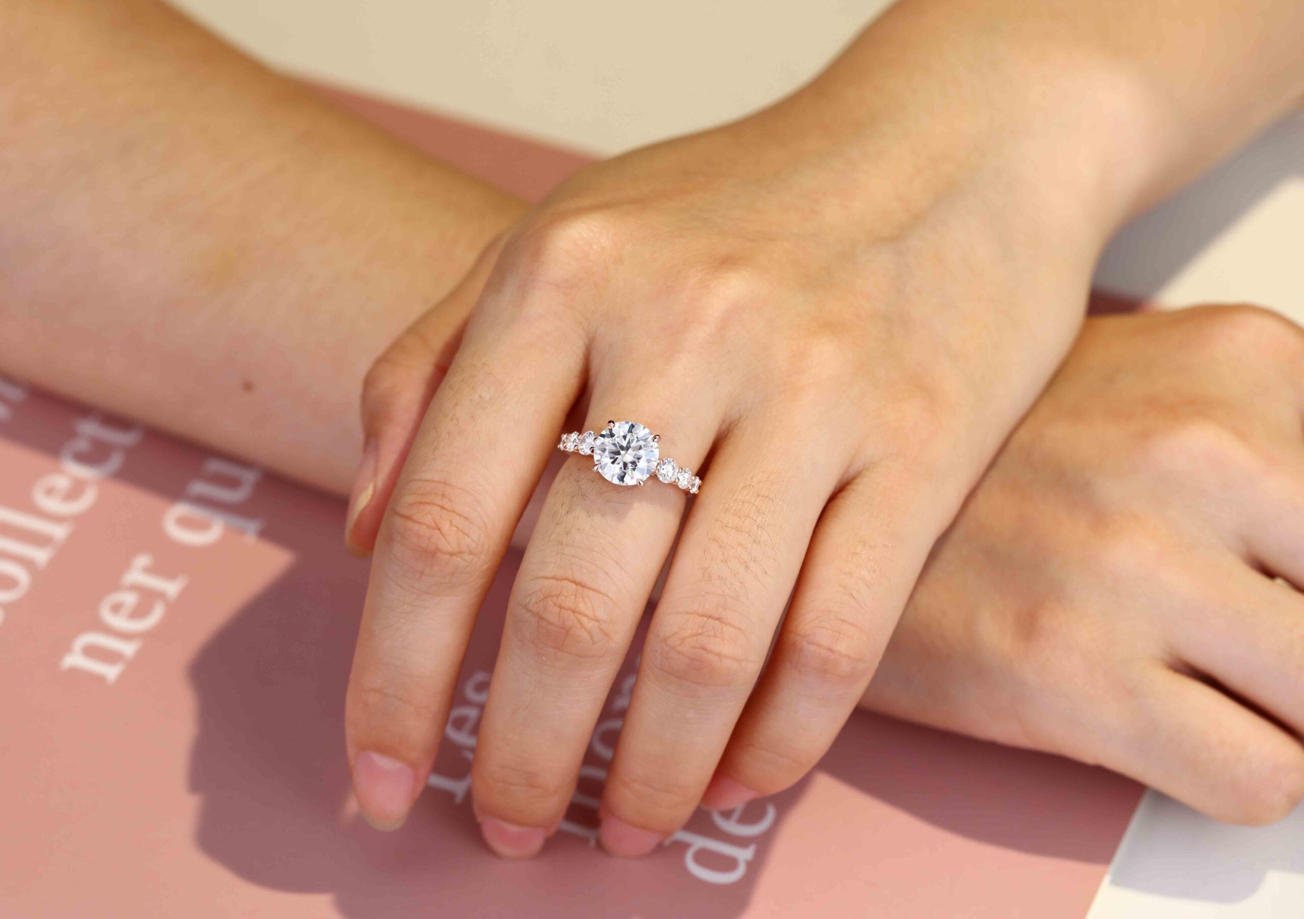3CT Round cut Moissanite Engagement Ring Vintage Unique Solid 14k Rose gold Moissanite engagement ring Bridal Promise Anniversary gift