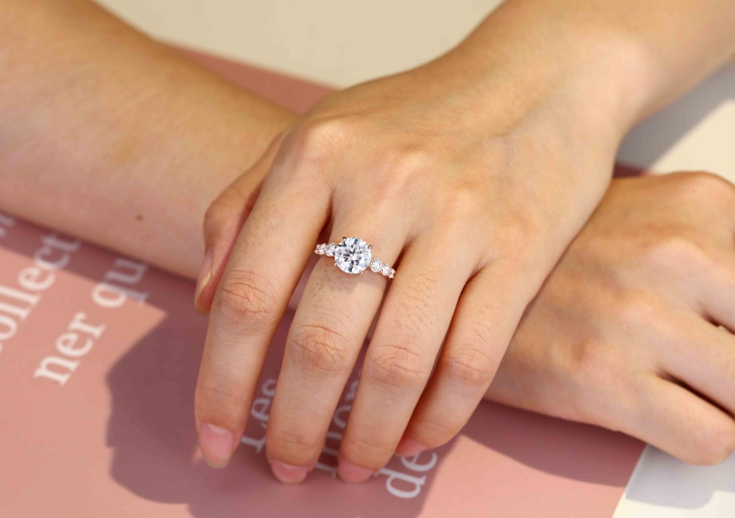3CT Round cut Moissanite Engagement Ring Vintage Unique Solid 14k Rose gold Moissanite engagement ring Bridal Promise Anniversary gift