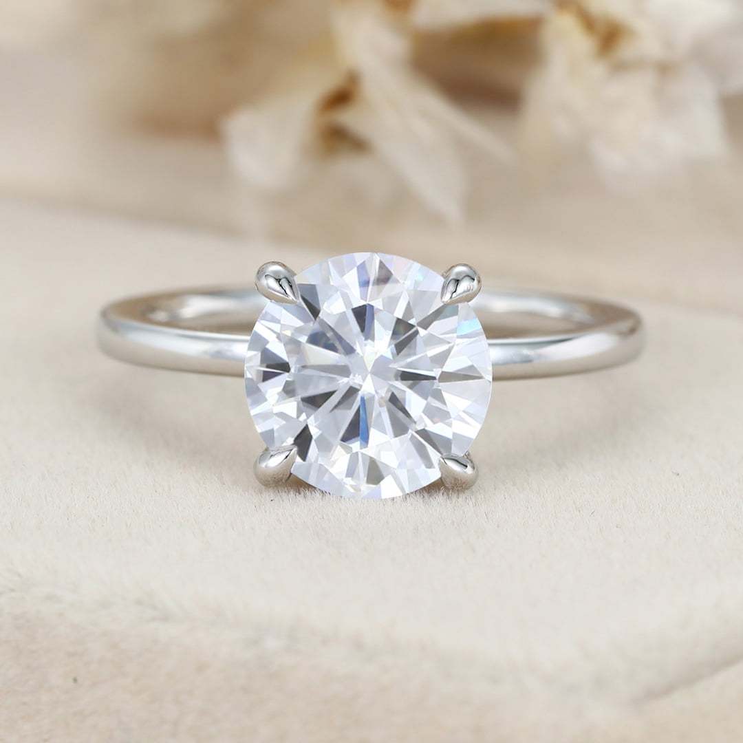 3CT Round moissanite engagement ring women Unique White gold engagement ring Solitaire engagement Ring wedding bridal Promise Anniversary