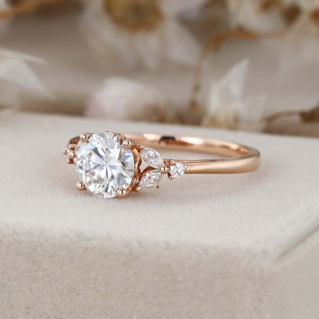 14K Rose Gold 1 Carat Round Cut Moissanite Engagement Ring For Women