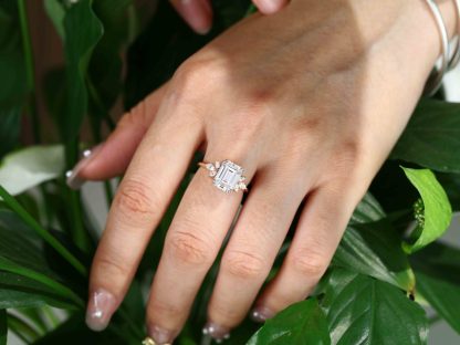 3ct Emerald Cut Moissanite Engagement Ring Rose Gold Engagement Ring Cluster Ring Moissanite Marquise Bridal Ring Promise Ring Anniversary