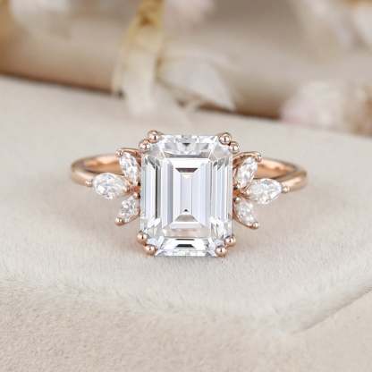 3ct Emerald Cut Moissanite Engagement Ring Rose Gold Engagement Ring Cluster Ring Moissanite Marquise Bridal Ring Promise Ring Anniversary