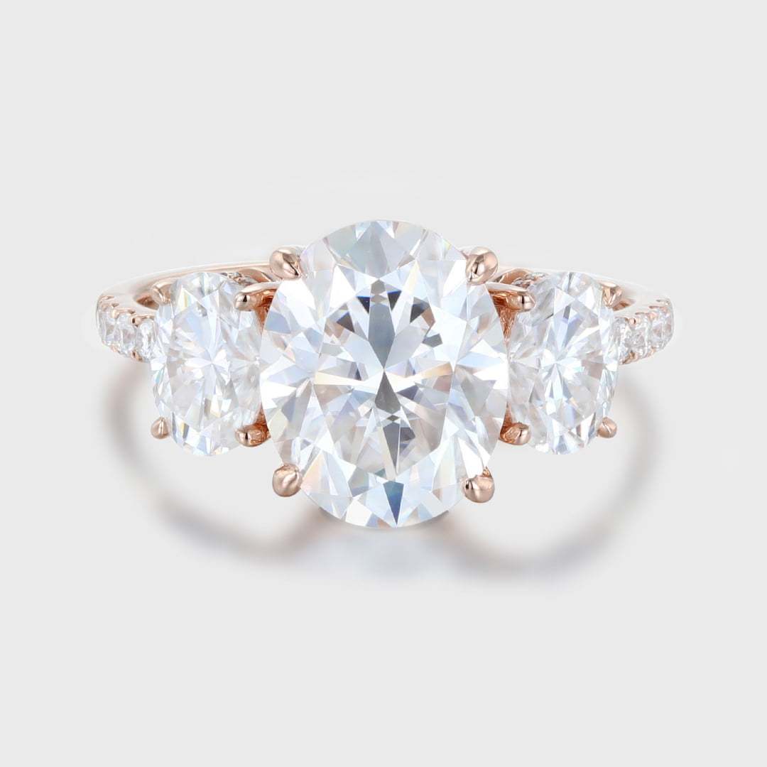 3ct Oval Moissanite Engagement Ring three stones Unique Rose gold cluster engagement Ring moissanite ring Promise Bridal Anniversary gift