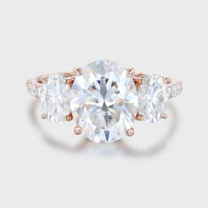 3ct Oval Moissanite Engagement Ring three stones Unique Rose gold cluster engagement Ring moissanite ring Promise Bridal Anniversary gift
