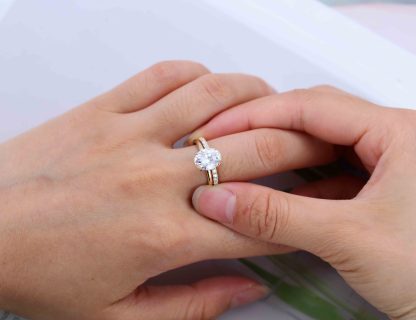 3ct Oval White Gold Engagement Ring set Unique Hidden Halo Bridal Set Colorless Moissanite Ring Oval Halo Ring Stacking Ring