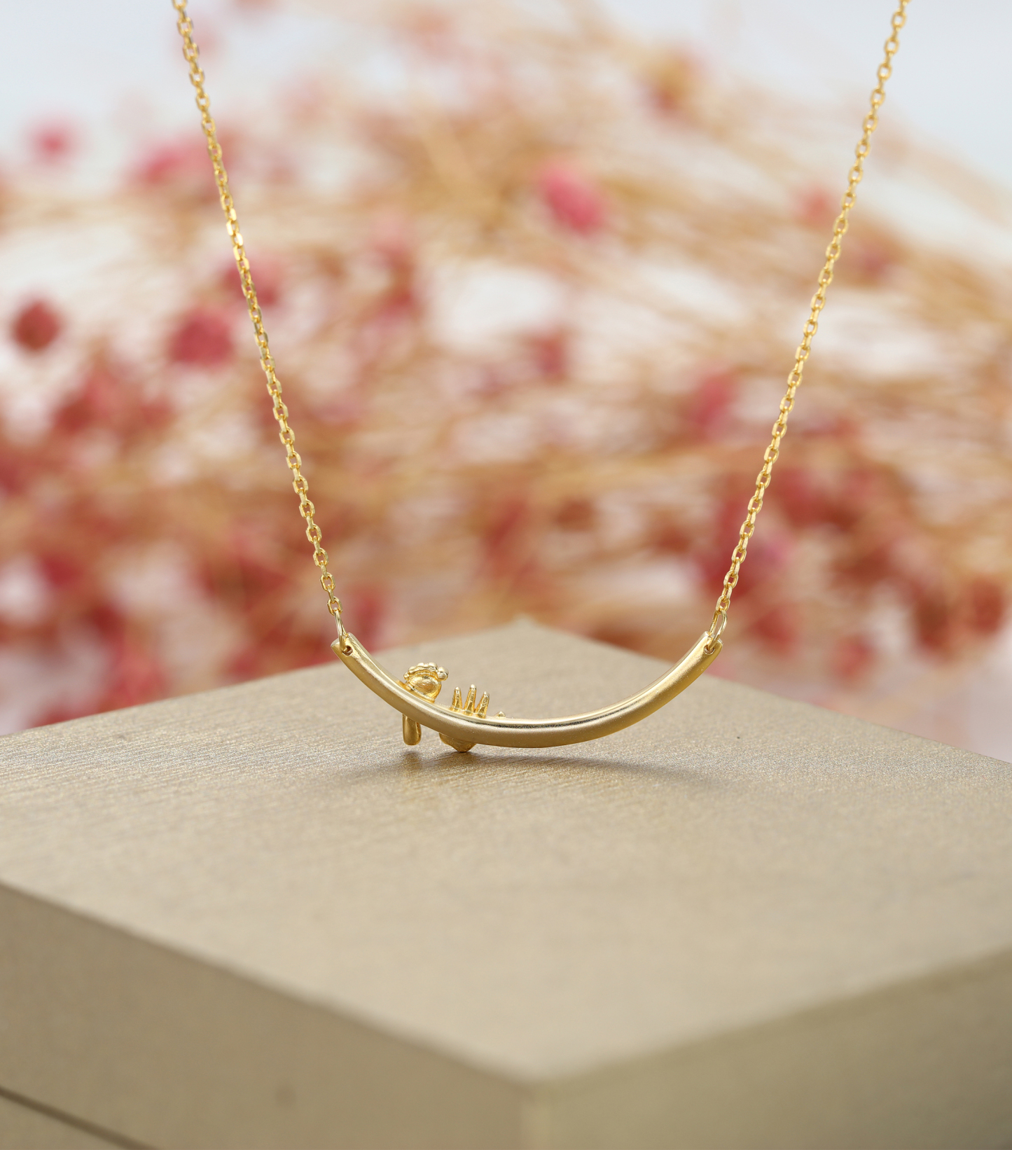 Gold-Plated Baby's Hand and Footprint Elements Customizable Birthstone Engraved Name Smile Necklace – Personalized Keepsake Gift