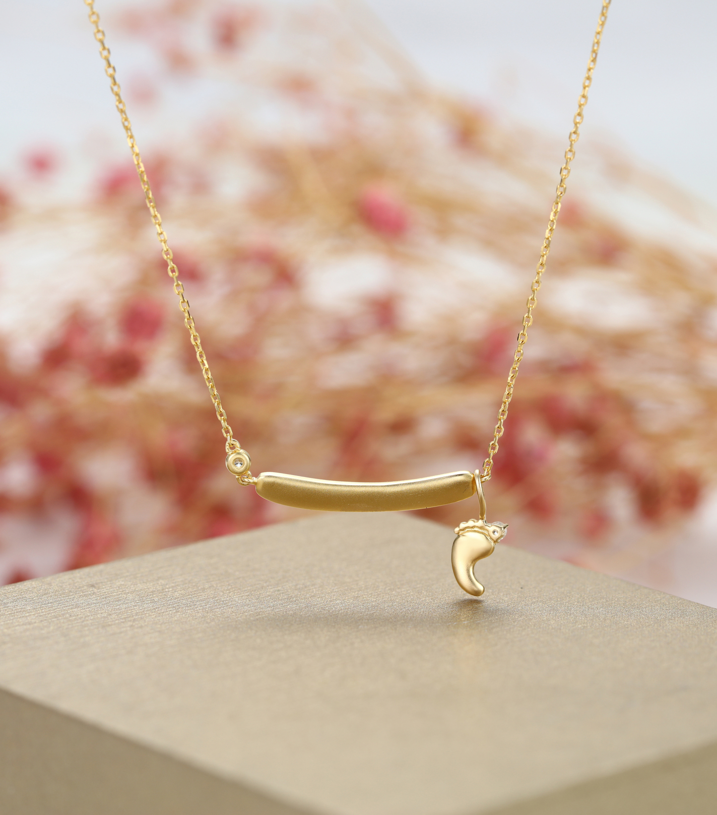 Gold-Plated Baby's Footprint Elements Customizable Birthstone Engraved Name Smile Necklace – Personalized Gift for Moms & Families