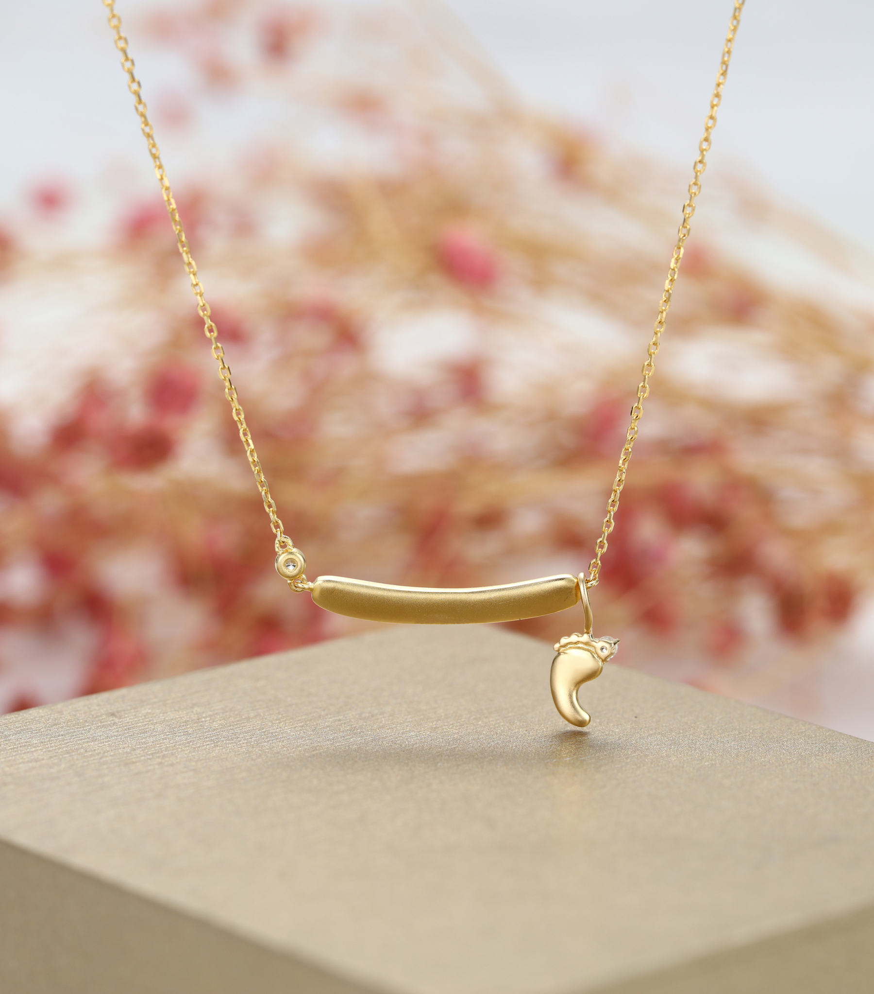 Gold-Plated Baby's Footprint Elements Customizable Birthstone Engraved Name Smile Necklace – Personalized Gift for Moms & Families