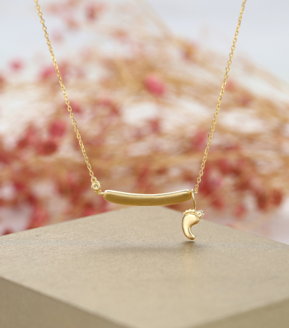 Gold-Plated Baby's Footprint Elements Customizable Birthstone Engraved Name Smile Necklace – Personalized Gift for Moms & Families