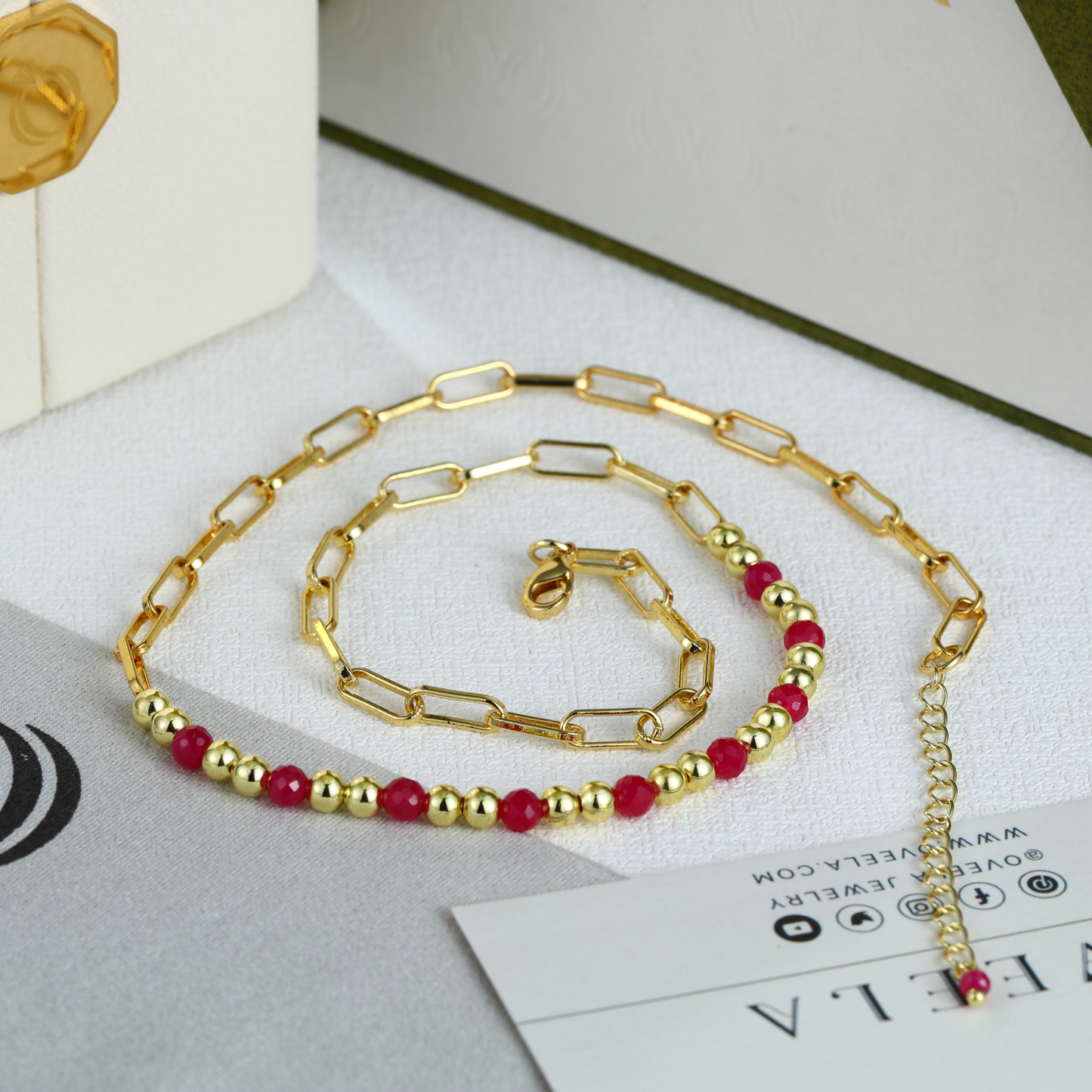 4mm Faceted Lab-Grown Ruby Gemstone Necklace- Gold Plated Gold Dainty Necklace | July Birthstone Jewelry for Women