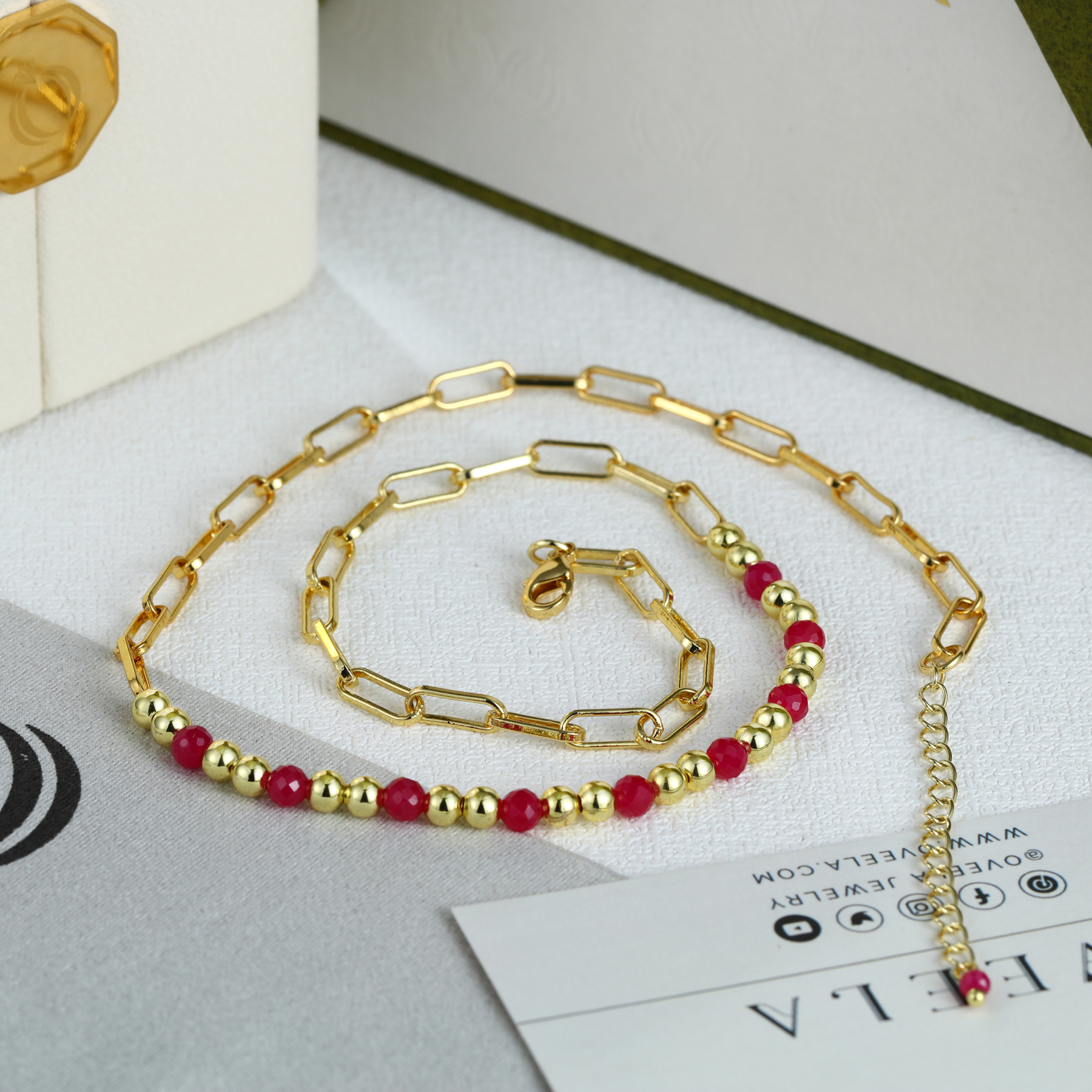 4mm Faceted Lab-Grown Ruby Gemstone Necklace- Gold Plated Gold Dainty Necklace | July Birthstone Jewelry for Women