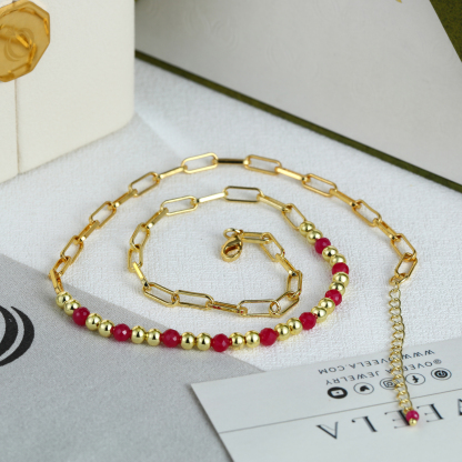 4mm Faceted Lab-Grown Ruby Gemstone Necklace- Gold Plated Gold Dainty Necklace | July Birthstone Jewelry for Women