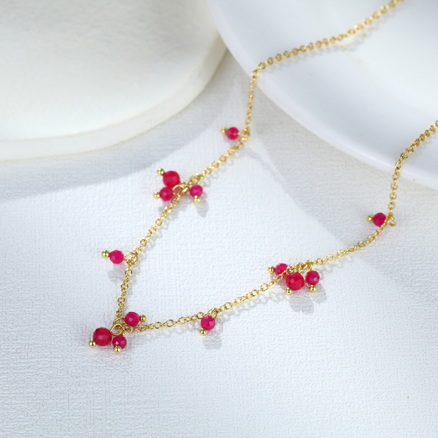 Boho Style Faceted Lab-Grown Ruby Necklace – Gold Plated Red Ruby Jewelry for Women