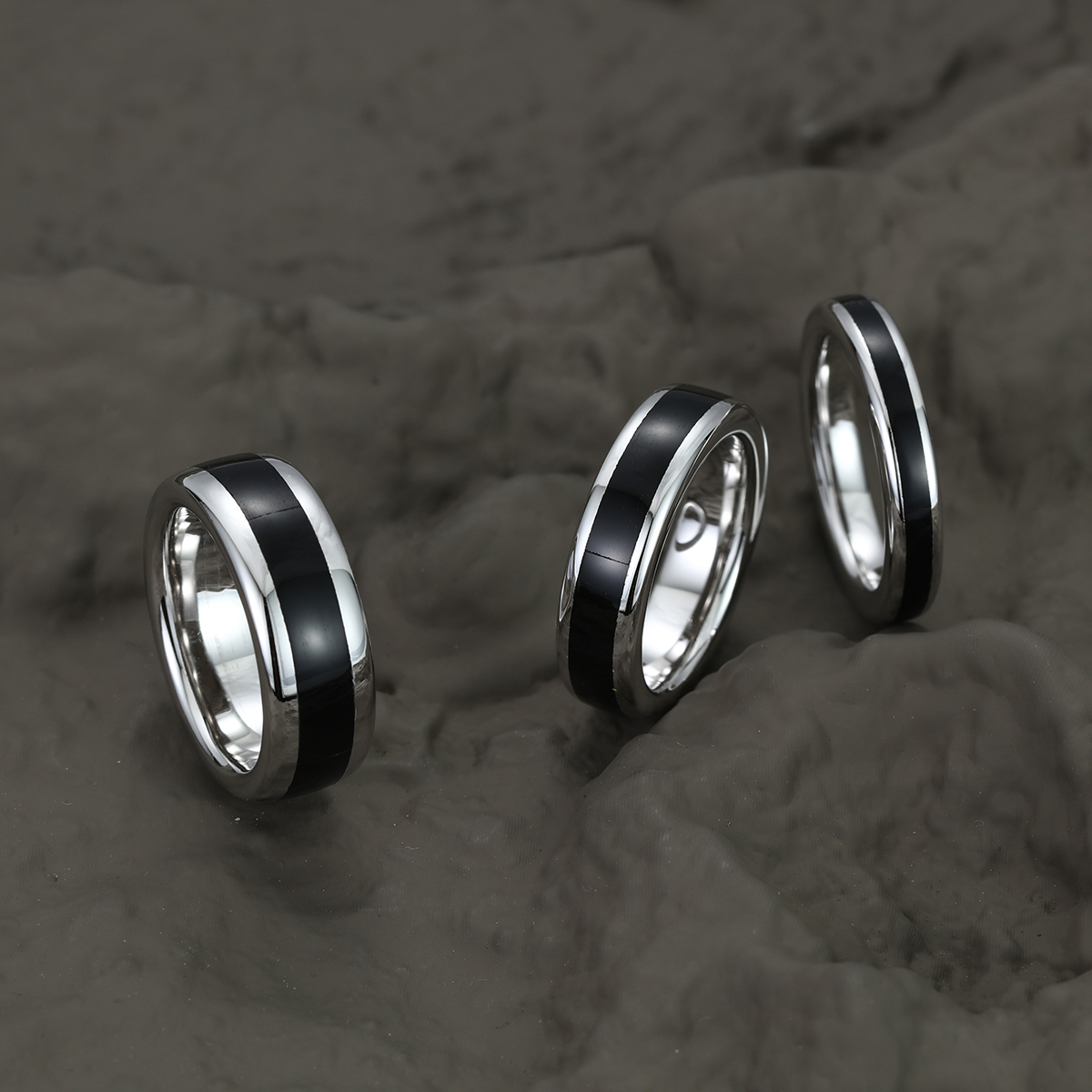 Unique Black Onyx Wedding Band – Solid Gold Stacking Matching Rings for Men – Gift for Him – Comfort Fit (8mm, 6mm, 4mm)