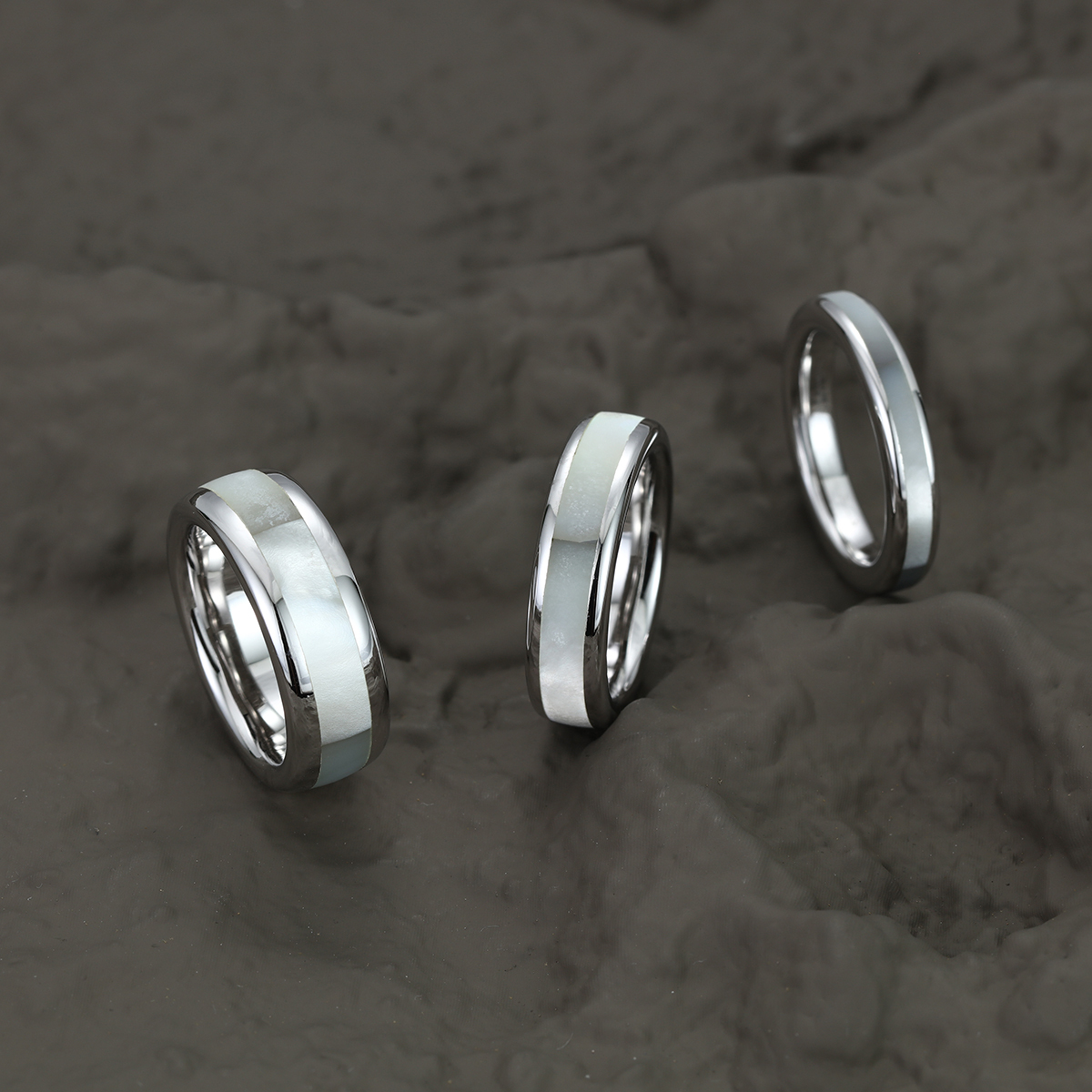 White Mother of Pearl Band Sterling Silver Wedding Ring White Mother of Pearl 4mm, 6mm, 8mm Width