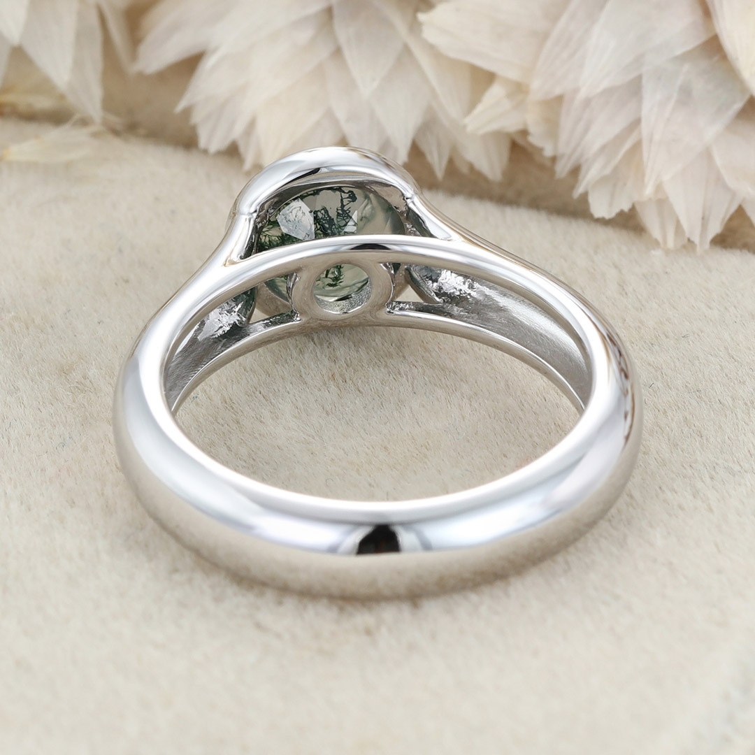Bezel set Moissanite engagement Ring 14/18K White gold wedding& engagement ring Unique art deco ring Bridal promise Anniversary gift for her