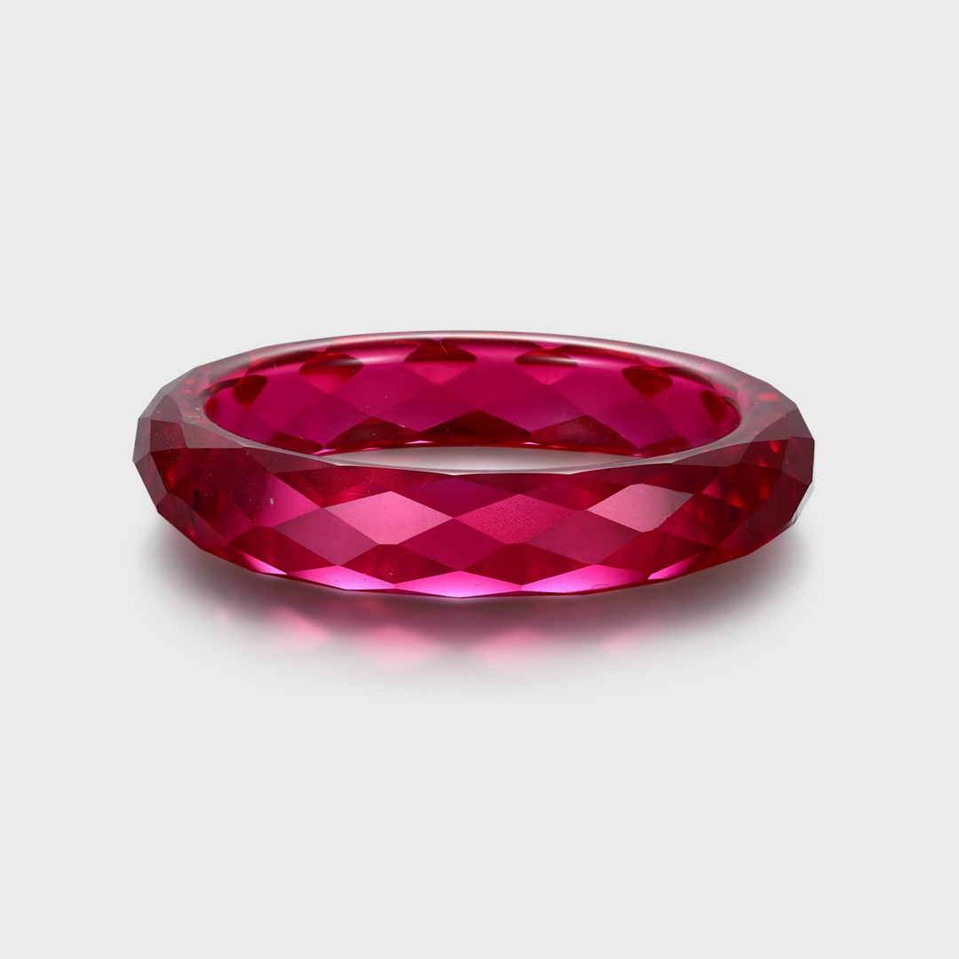 5MM Faceted Lab-Grown Ruby Band – Plain Wedding Ring in Solid Gold, Minimalist July Birthstone Ring