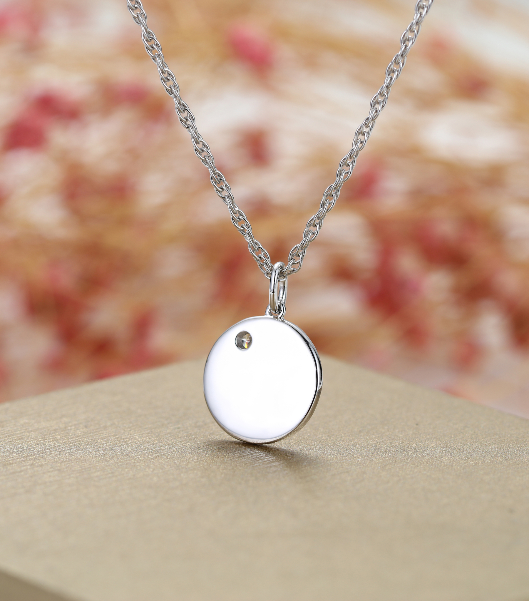 Custom Birthstone Footprints Engraved Round Medallion Pendant Necklace – Gold or Silver Plated – A Delicate Gift for Women, Moms, and Kids
