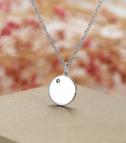 Custom Birthstone Footprints Engraved Round Medallion Pendant Necklace – Gold or Silver Plated – A Delicate Gift for Women, Moms, and Kids