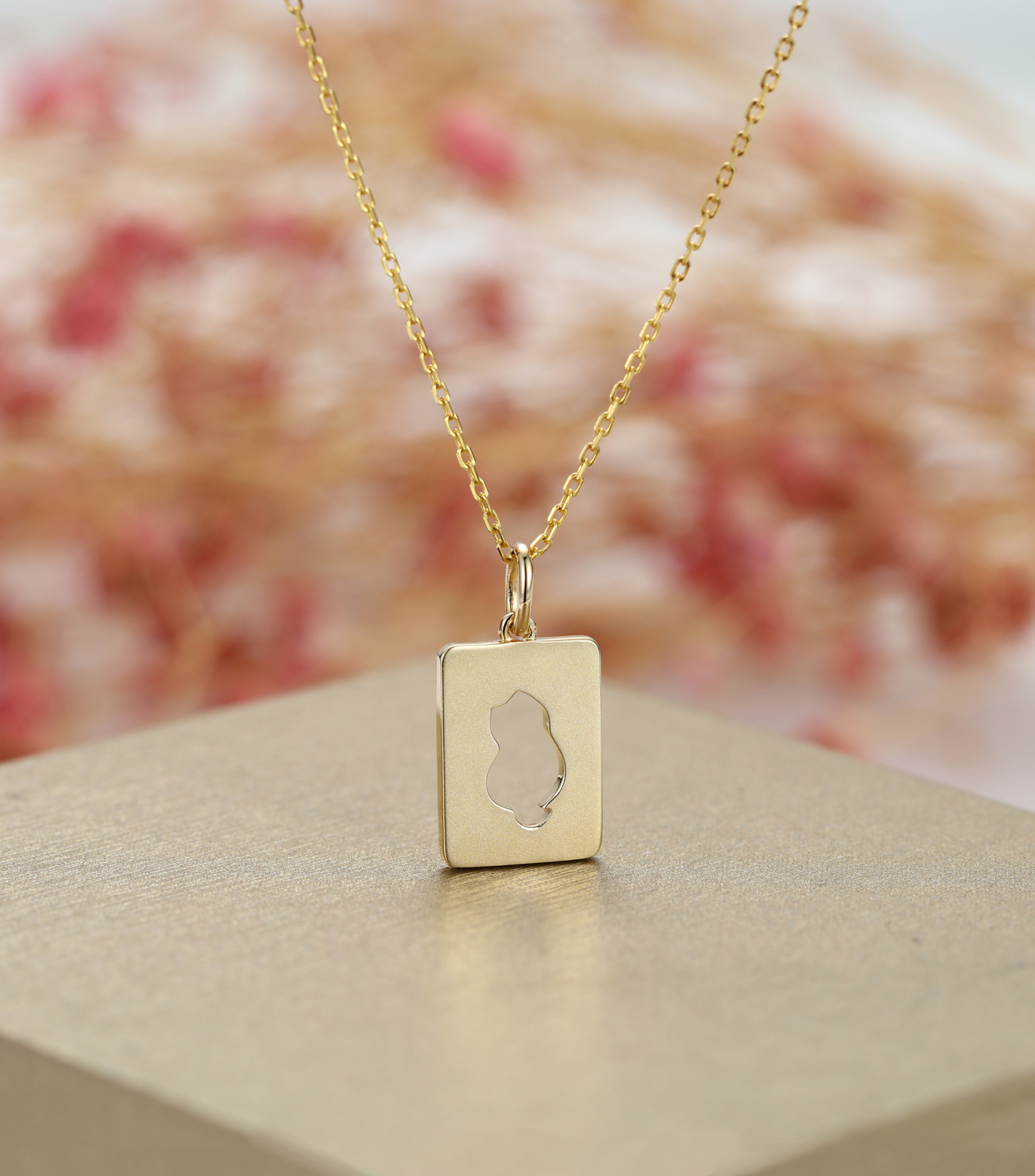Customized Name Delicate Square Pendant Necklace with Hollow Cat Center – Personalized Pet Jewelry Gift