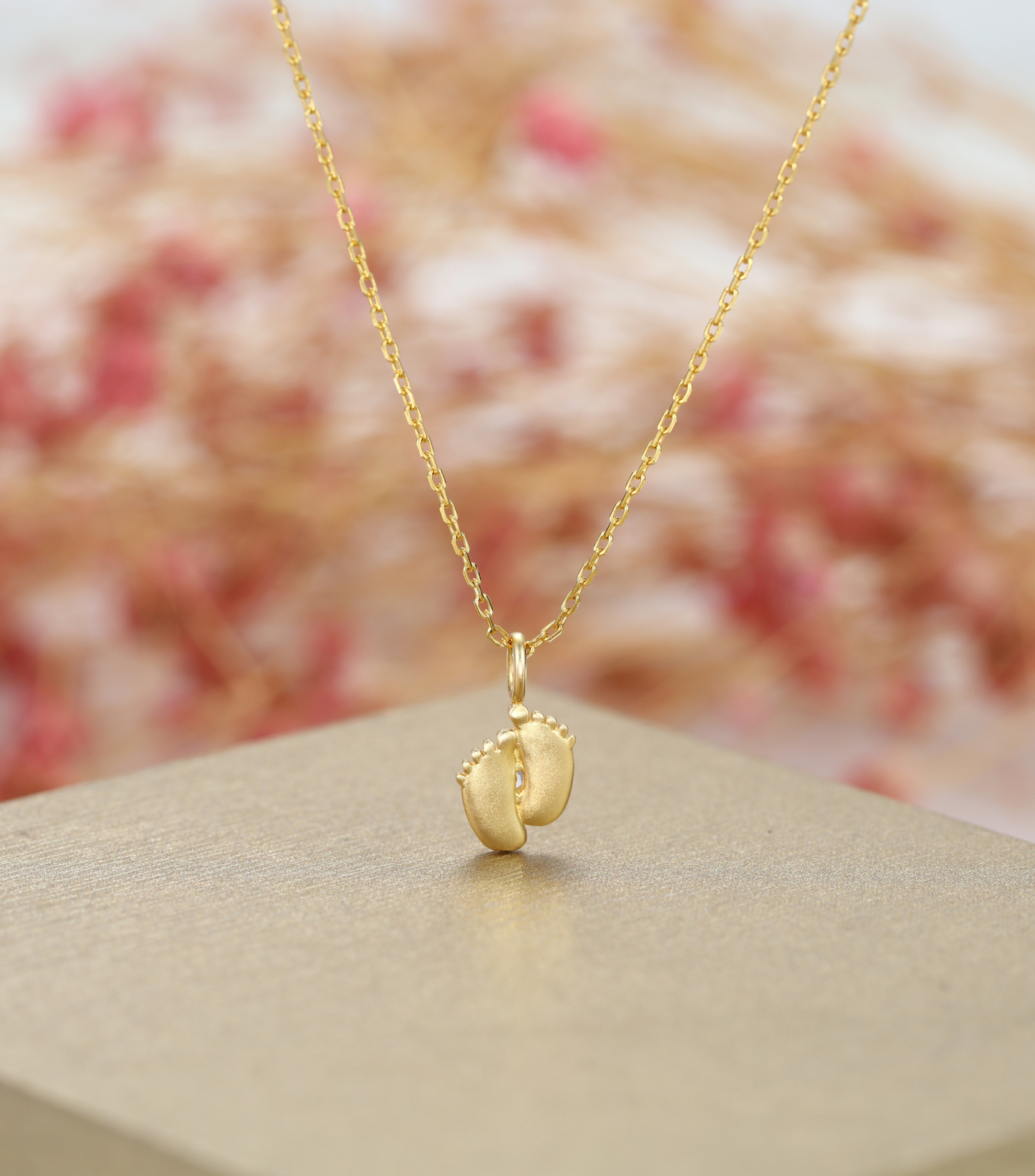 Gold-Plated Custom Heart Cut Birthstone Mini Baby Feet Necklace – Personalized Gift for Moms