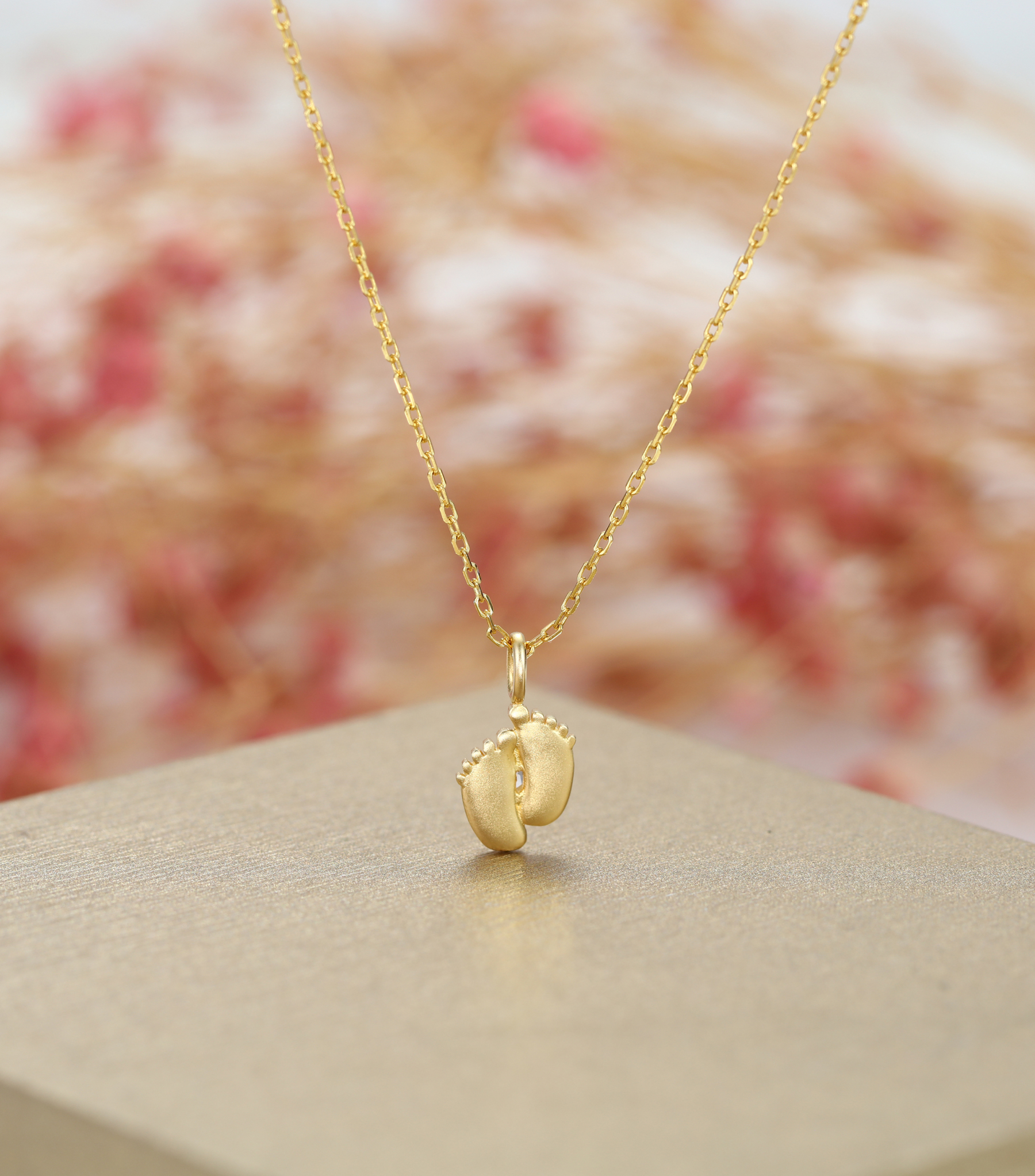 Gold-Plated Custom Heart Cut Birthstone Mini Baby Feet Necklace – Personalized Gift for Moms
