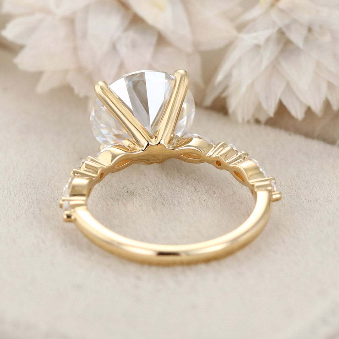 4CT Round Cut Moissanite Engagement Ring Vintage 14K Yellow Gold Art Deco Ring