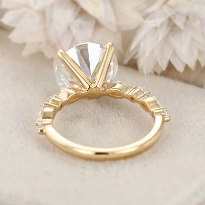 4CT Round Cut Moissanite Engagement Ring Vintage 14K Yellow Gold Art Deco Ring