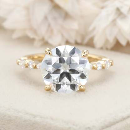 4CT Round Cut Moissanite Engagement Ring Vintage 14K Yellow Gold Art Deco Ring