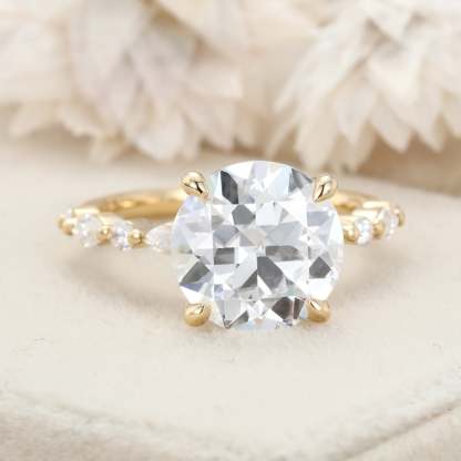 4CT Round Cut Moissanite Engagement Ring Vintage 14K Yellow Gold Art Deco Ring