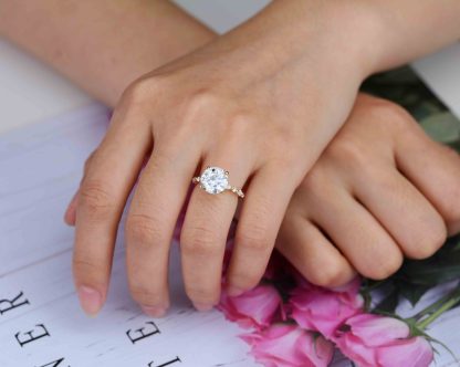 4CT Round Cut Moissanite Engagement Ring Vintage 14K Yellow Gold Art Deco Ring
