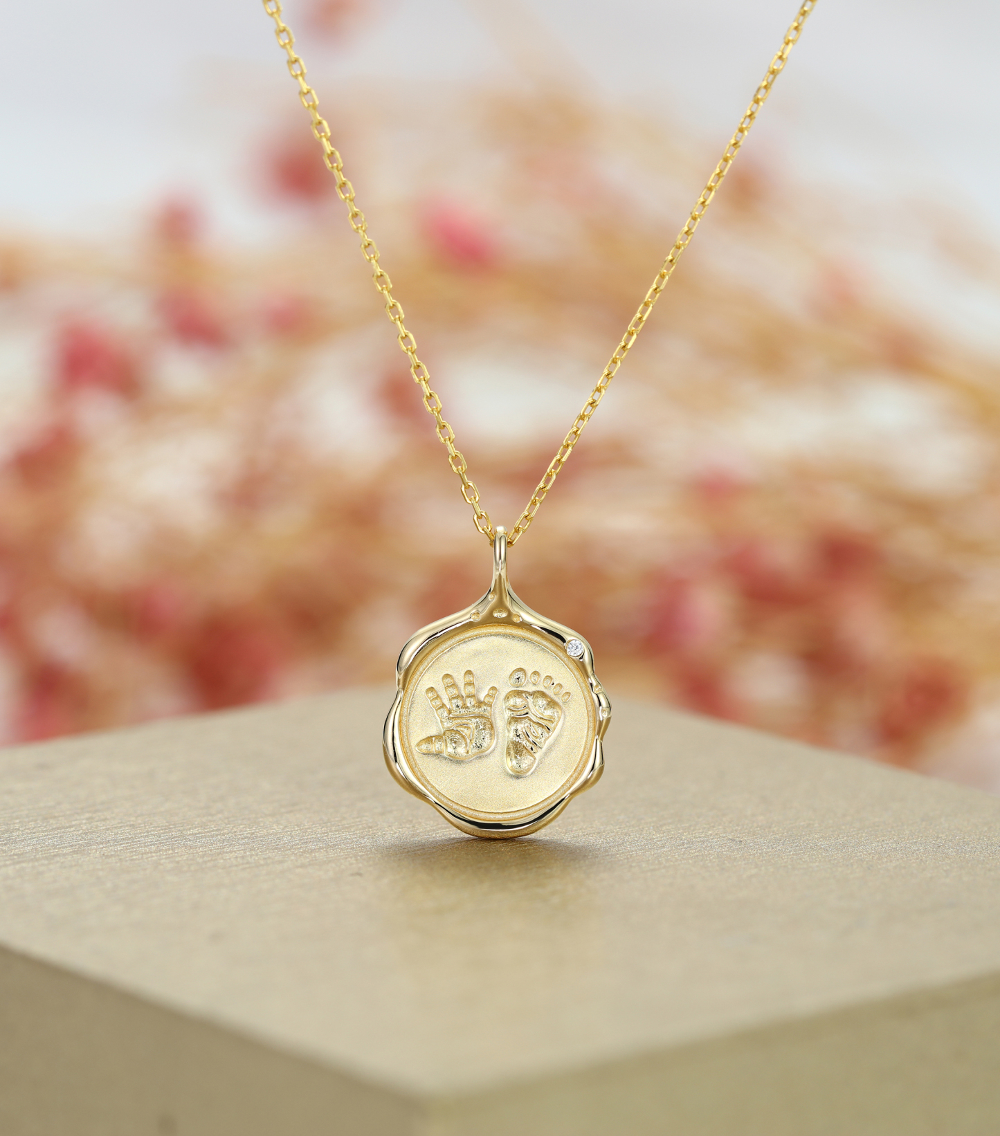 Customized Baby Necklace with Palm and Foot Engraved Name, Birthstone S925 Sterling Silver - Birthday and Memorial Gifts