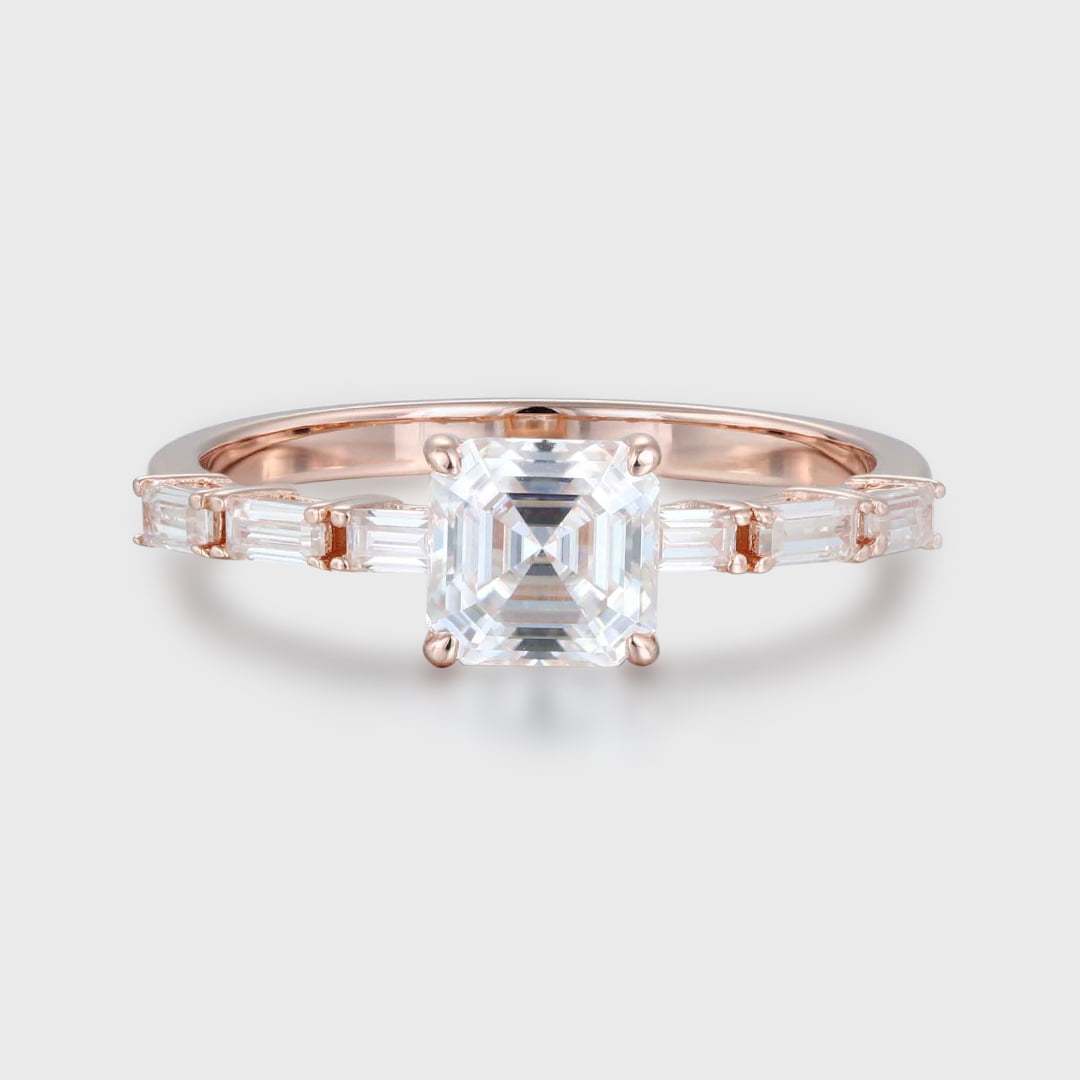 5.0mm Asscher cut Moissanite engagement ring Straight Baguette Cut Moissanite Wedding Ring Art Deco ring Bridal Promise Anniversary gift for her