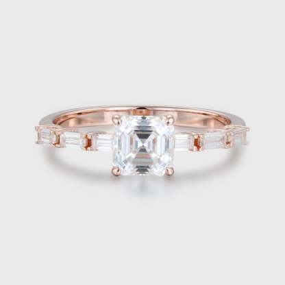 5.0mm Asscher cut Moissanite engagement ring Straight Baguette Cut Moissanite Wedding Ring Art Deco ring Bridal Promise Anniversary gift for her