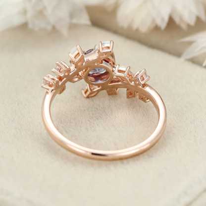 5.0mm Round Cut Alexandrite Engagement Ring Vintage 14K Rose Gold Engagement Ring Art Deco Unique Dainty Marquise Opal Bridal Ring