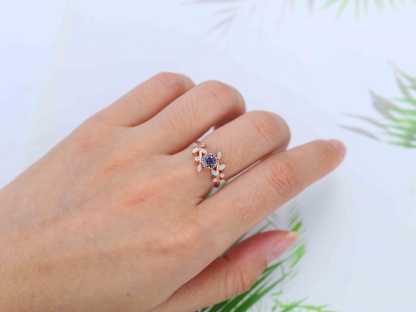 5.0mm Round Cut Alexandrite Engagement Ring Vintage 14K Rose Gold Engagement Ring Art Deco Unique Dainty Marquise Opal Bridal Ring