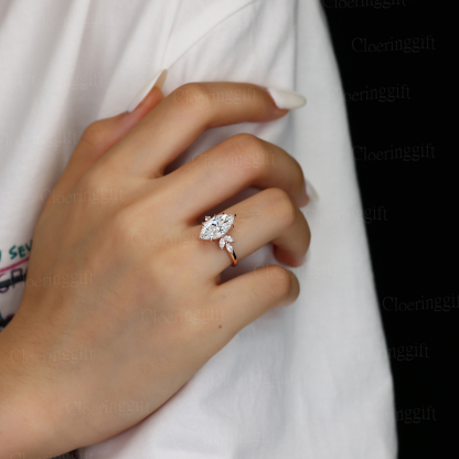 Art Deco 1 Carat Marquise Lab Grown Diamond Engagement Ring In 14K Rose Gold
