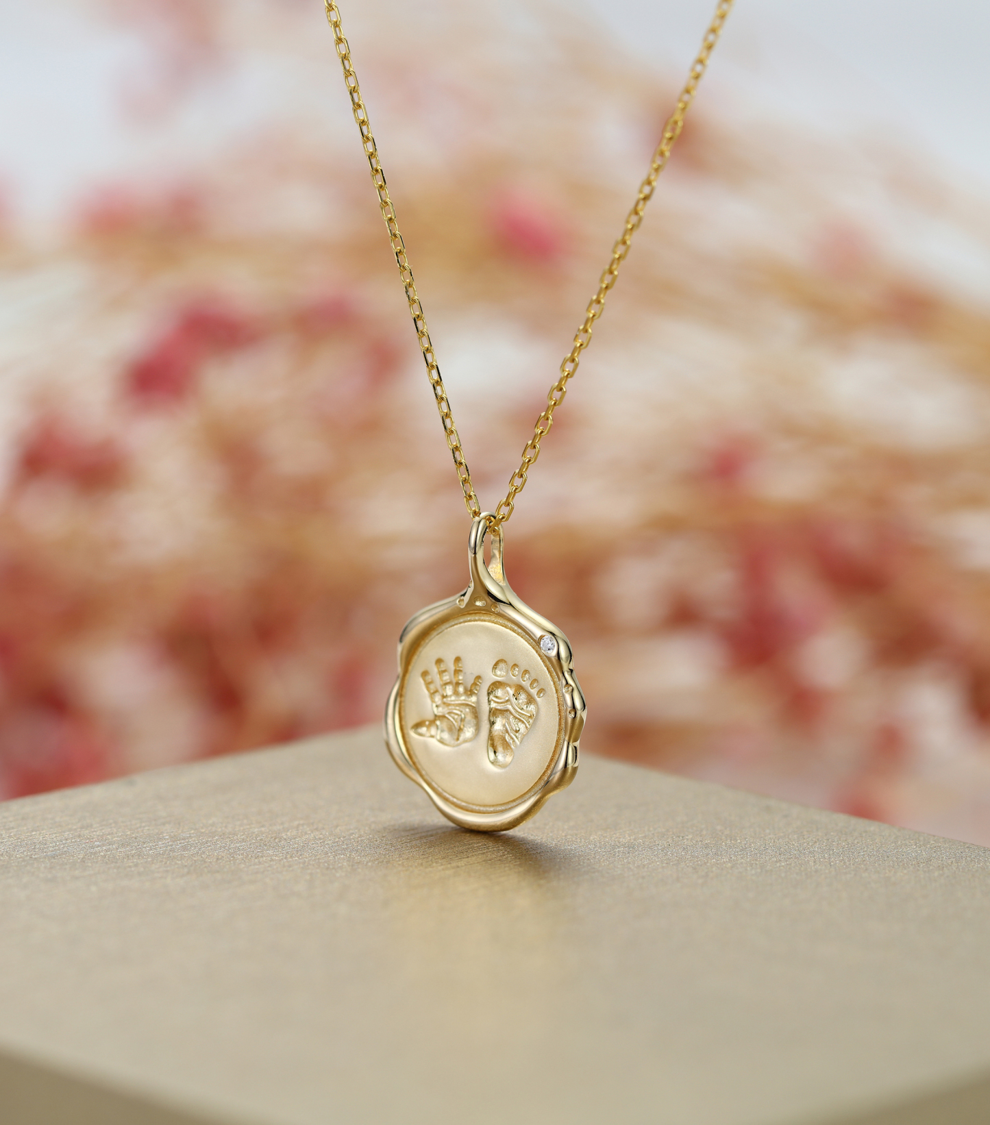 Customized Baby Necklace with Palm and Foot Engraved Name, Birthstone S925 Sterling Silver - Birthday and Memorial Gifts