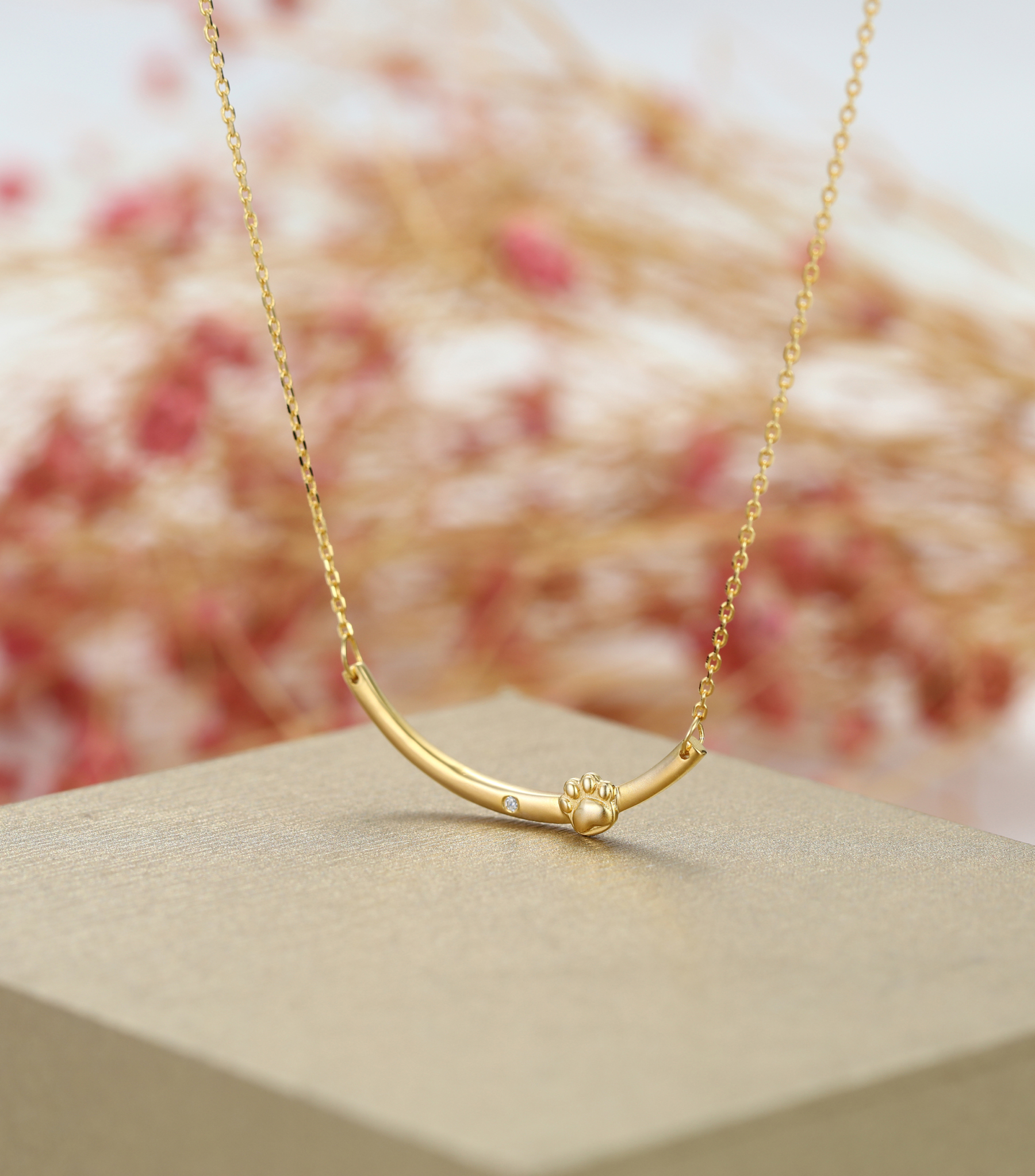 Gold-Plated Pet Paw Element Customizable Birthstone Engraved Name Smile Necklace – Personalized Jewelry for Pet Lovers
