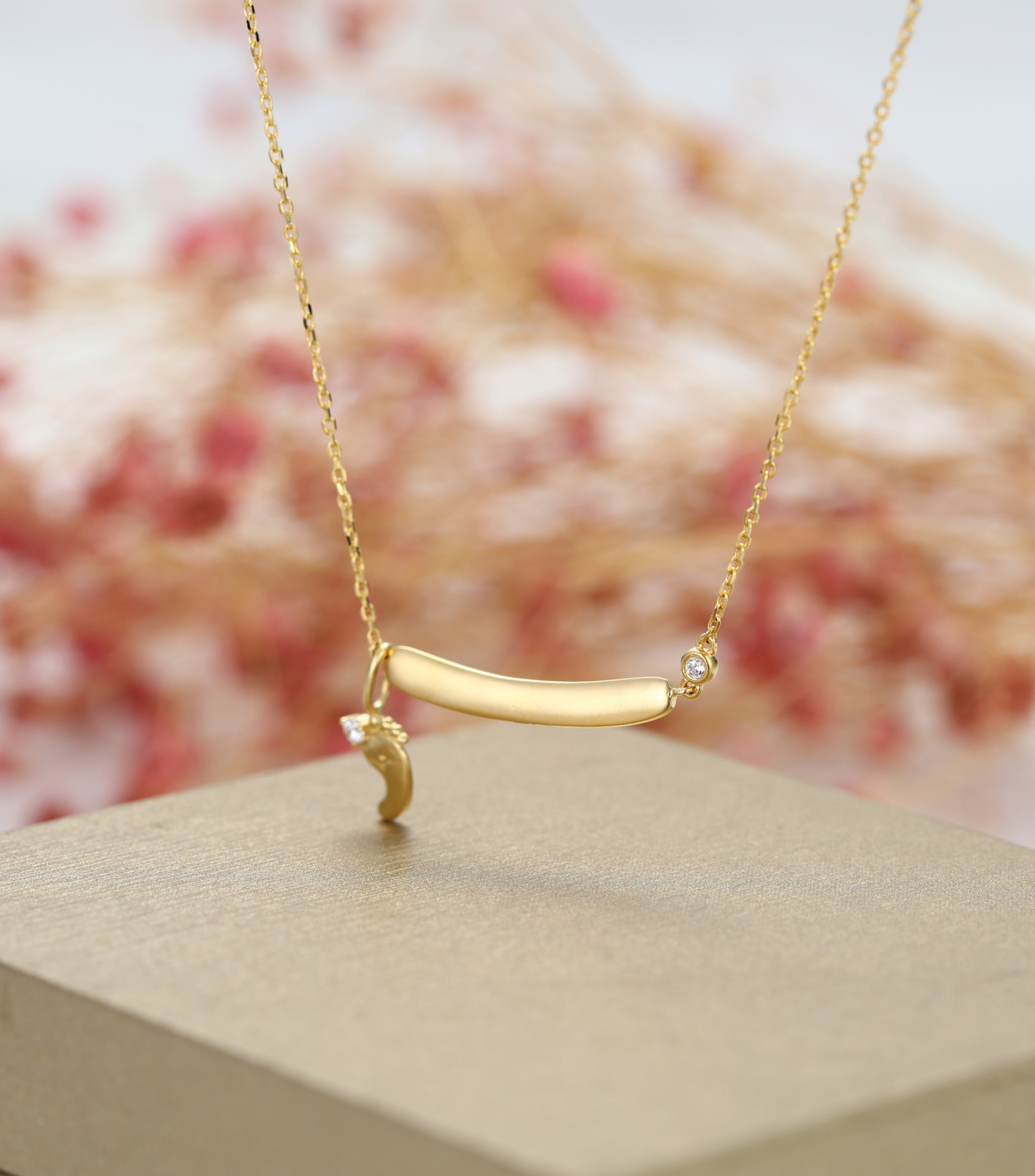 Gold-Plated Baby's Footprint Elements Customizable Birthstone Engraved Name Smile Necklace – Personalized Gift for Moms & Families