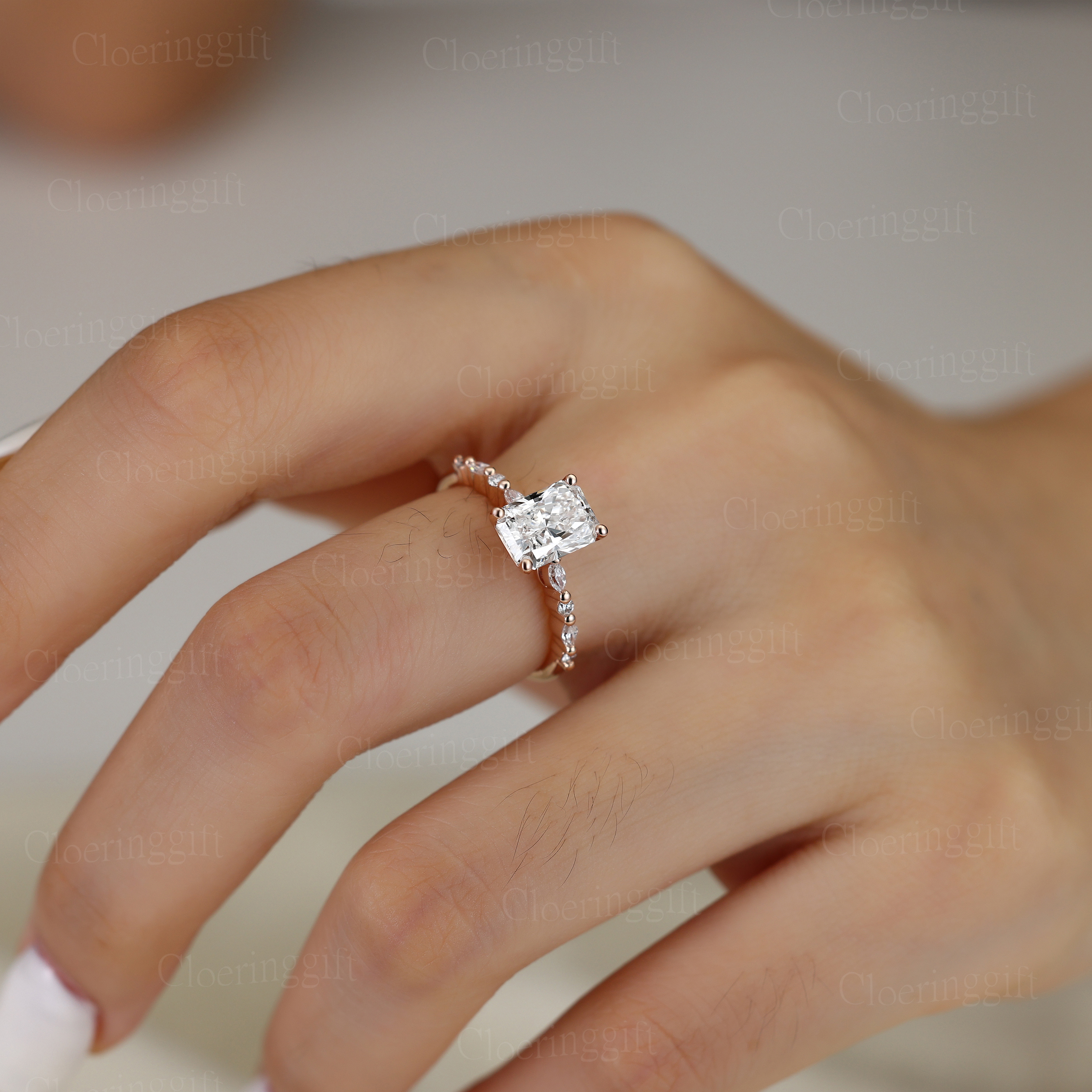 Radiant cut Lab Diamond engagement ring 1.0CT E VVS IGI Certified Rose Gold Lab Diamonds Bridal