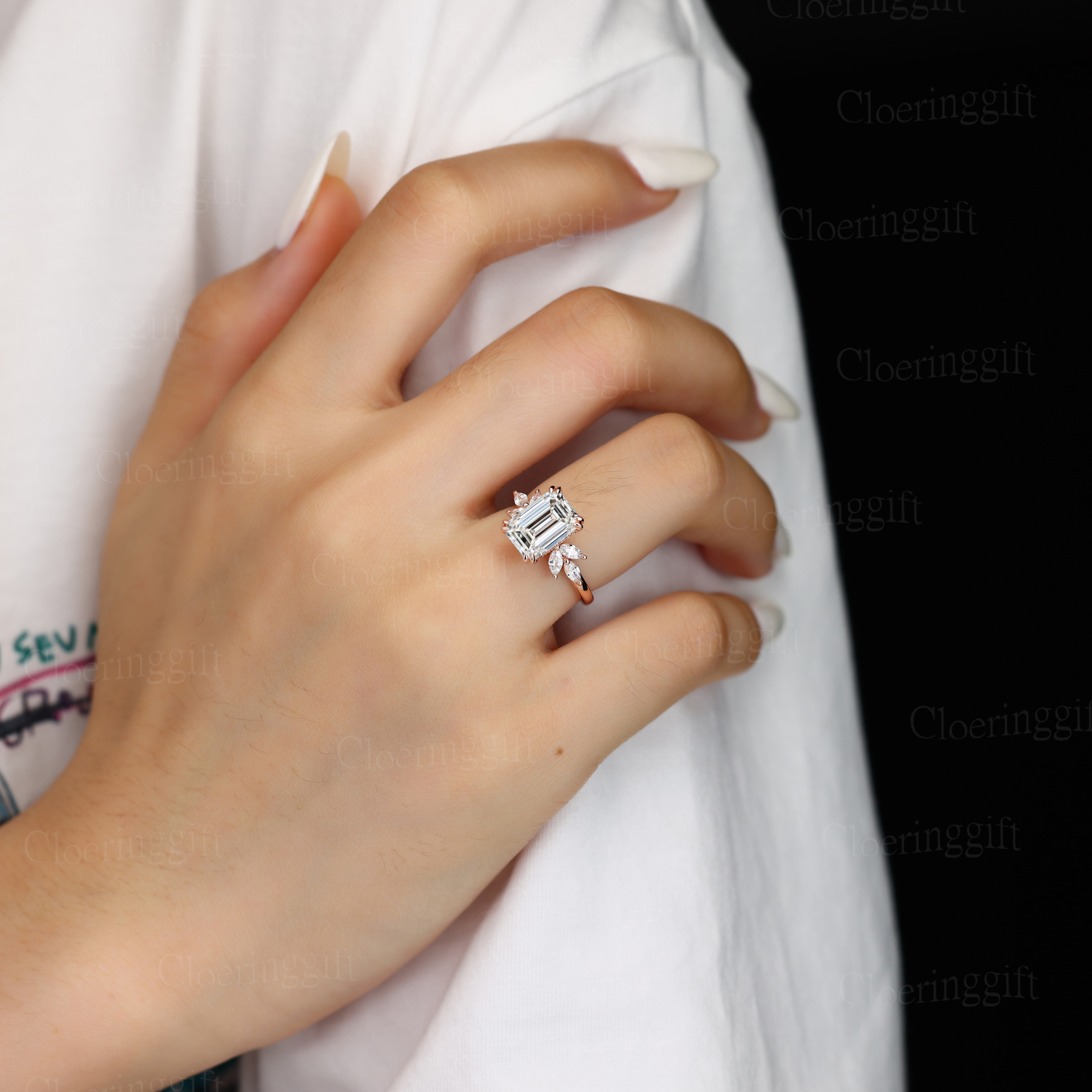 Emerald Cut Lab Grown Diamond Engagement Ring in 14K Rose Gold – Bridal Wedding Promise Gift
