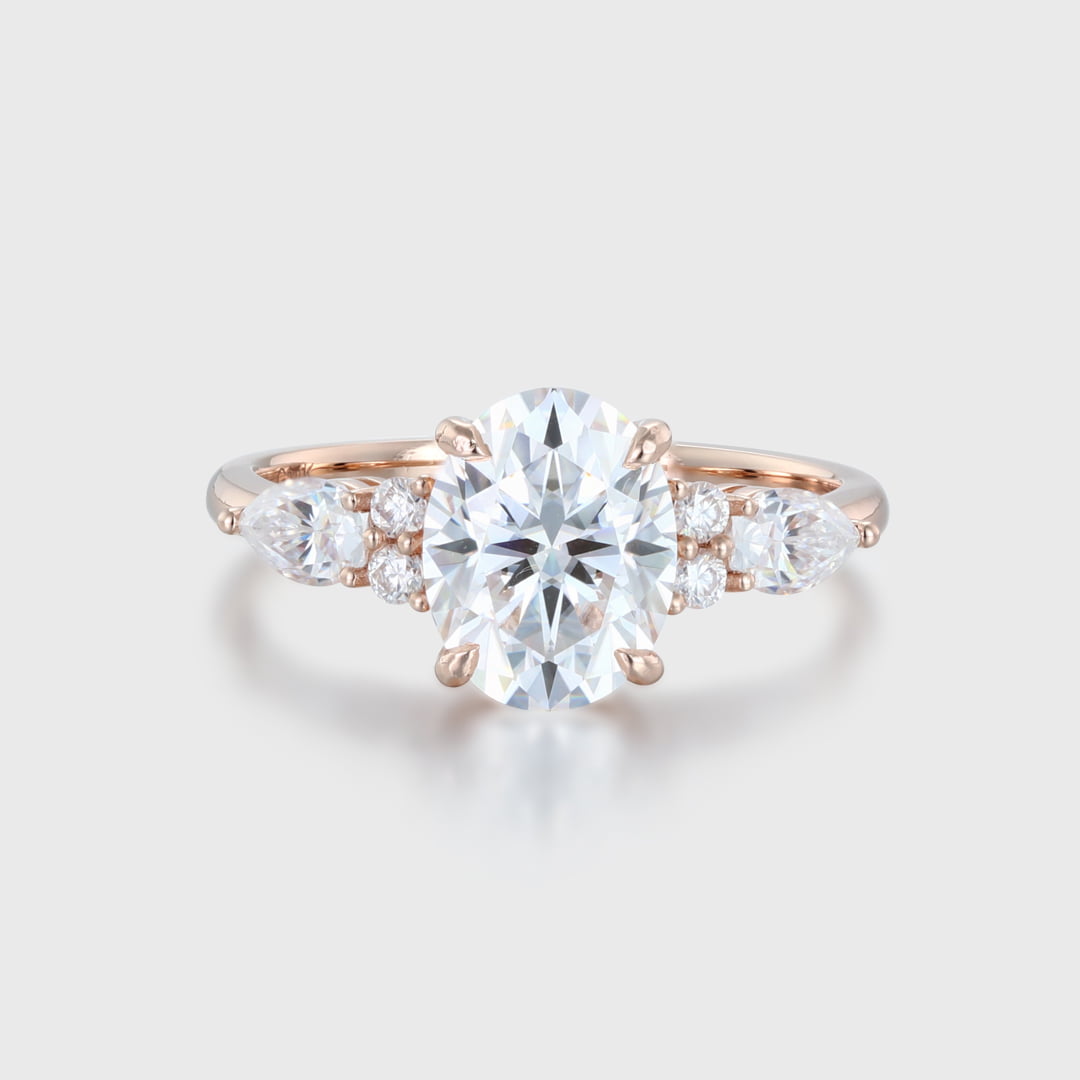 14K Rose Gold 7*9mm 2.0 Carat Oval Cut Moissanite Ring