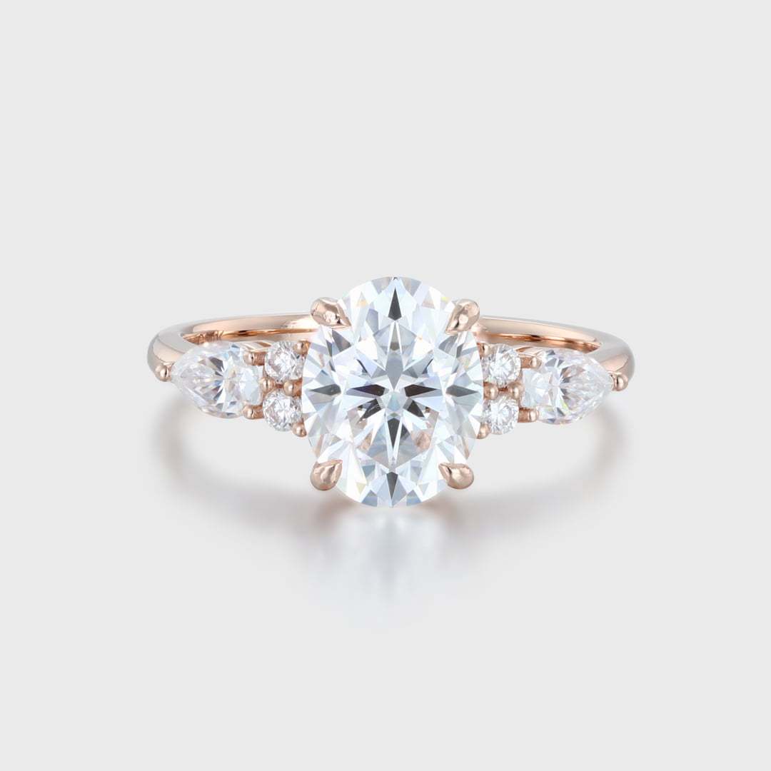 14K Rose Gold 7*9mm 2.0 Carat Oval Cut Moissanite Ring
